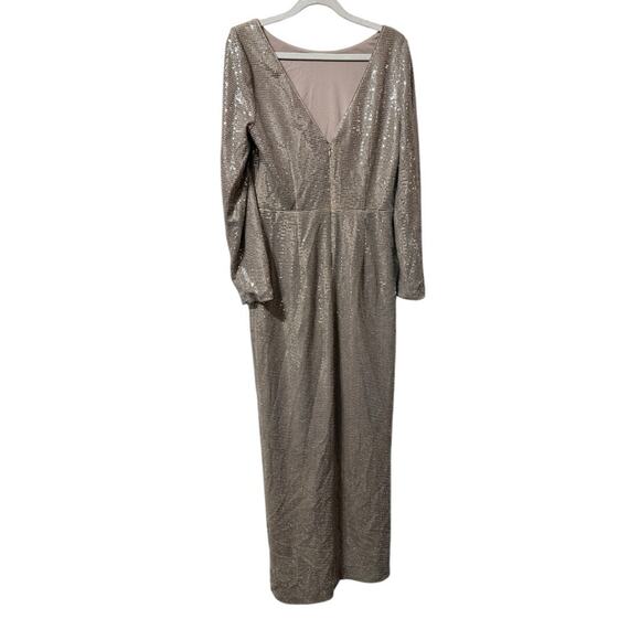 Eliza J Gown Champagne Sequin Long Sleeve - Picture 3 of 6